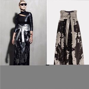 Julia Allert Double-Sided Sequins Black and Silver Sequin Skirt